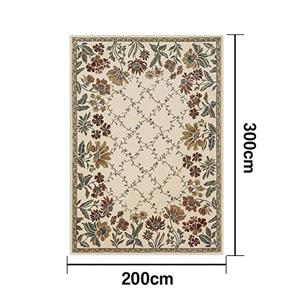 LIVARA 160/200cm Vintage Floral Border Loop-Pile Rug - Upgraded Non-Slip Eco Cotton-Latex Backing - Waterproof, Stain-Resistant, Soft & Durable - Beige - Image 5