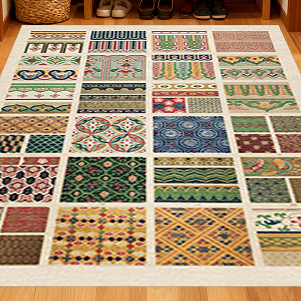 LIVARA 160/200cm Patchwork Vintage Pattern Loop-Pile Rug - Upgraded Non-Slip Eco Cotton-Latex Backing - Waterproof, Stain-Resistant, Soft & Durable - Multi-Color - Image 3