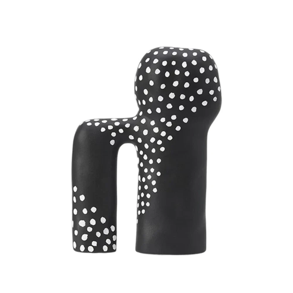 LIVARA Ceramic Decorative Ornament Light Art Sculpture Modern Artistic Display Matte Ceramic Handcrafted Stone-Texture Design - Black