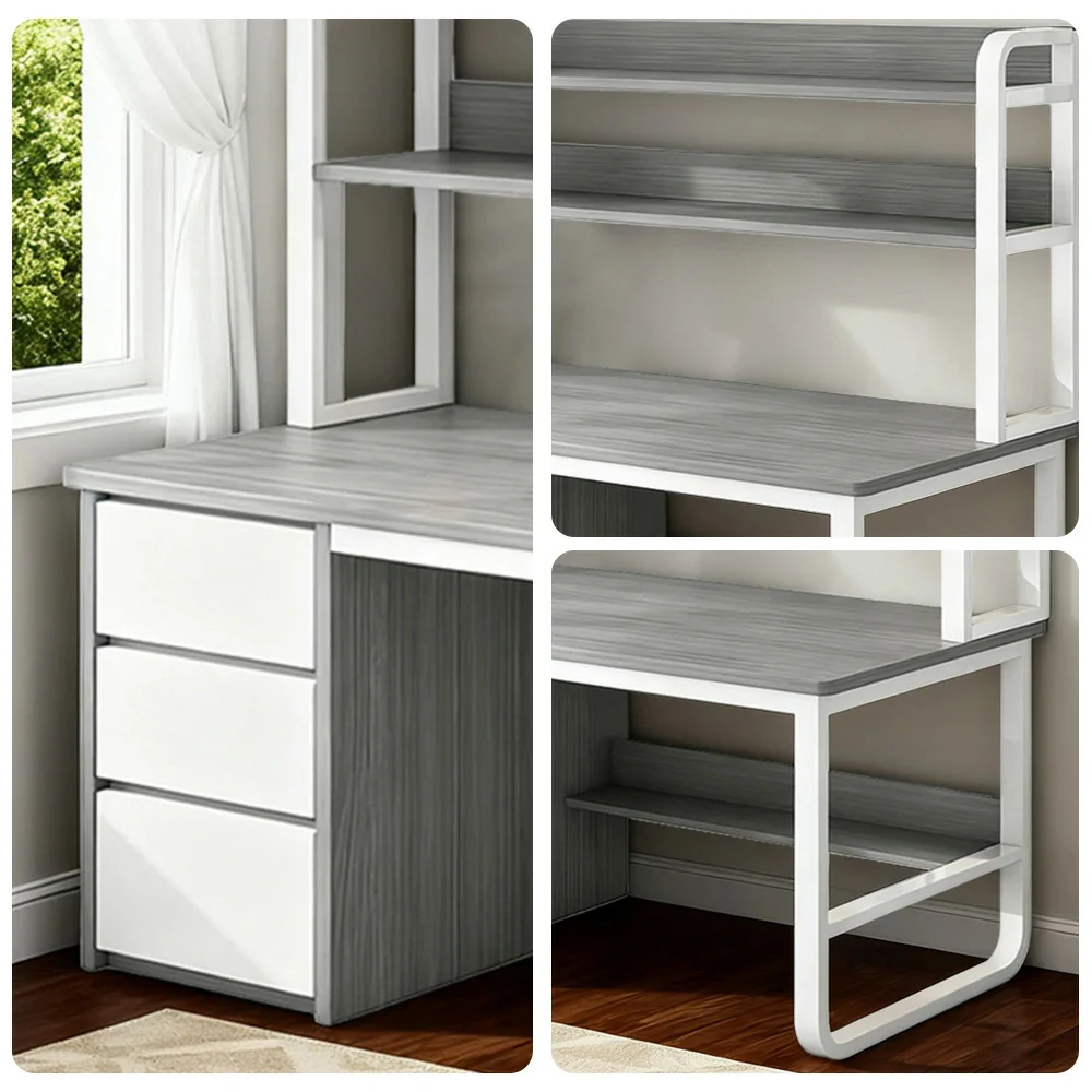 LIVARA Bookshelf Computer Desk 100/120cm 2-in-1 Space-Saving Design, Thickened Panels, Steel Frame - Grey - Image 8