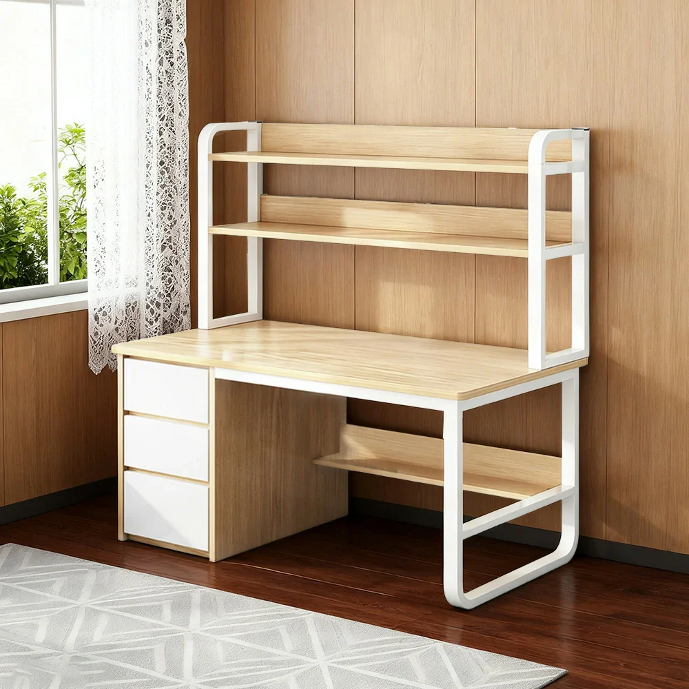 LIVARA Bookshelf Computer Desk 100/120/140cm 2-in-1 Space-Saving Design, Thickened Panels, Steel Frame - Wood - Image 7