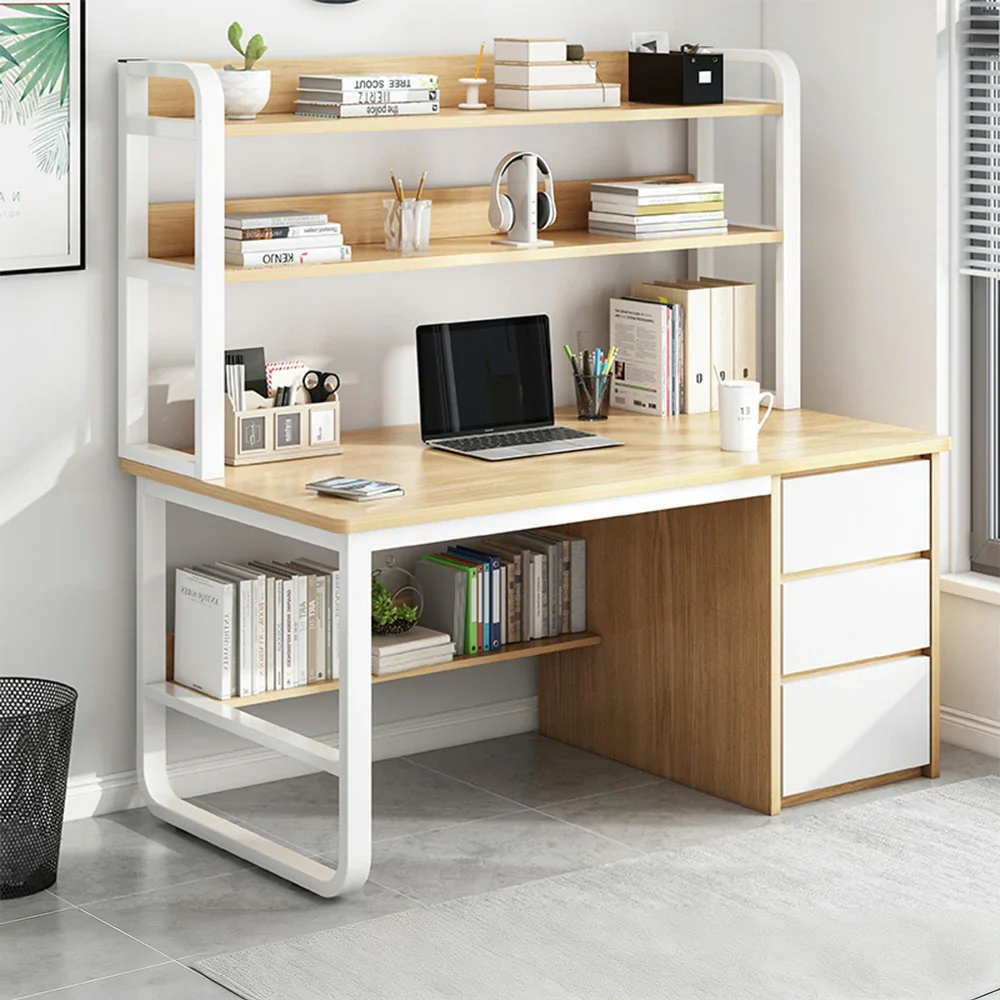 LIVARA Bookshelf Computer Desk 100/120/140cm 2-in-1 Space-Saving Design, Thickened Panels, Steel Frame - Wood - Image 9