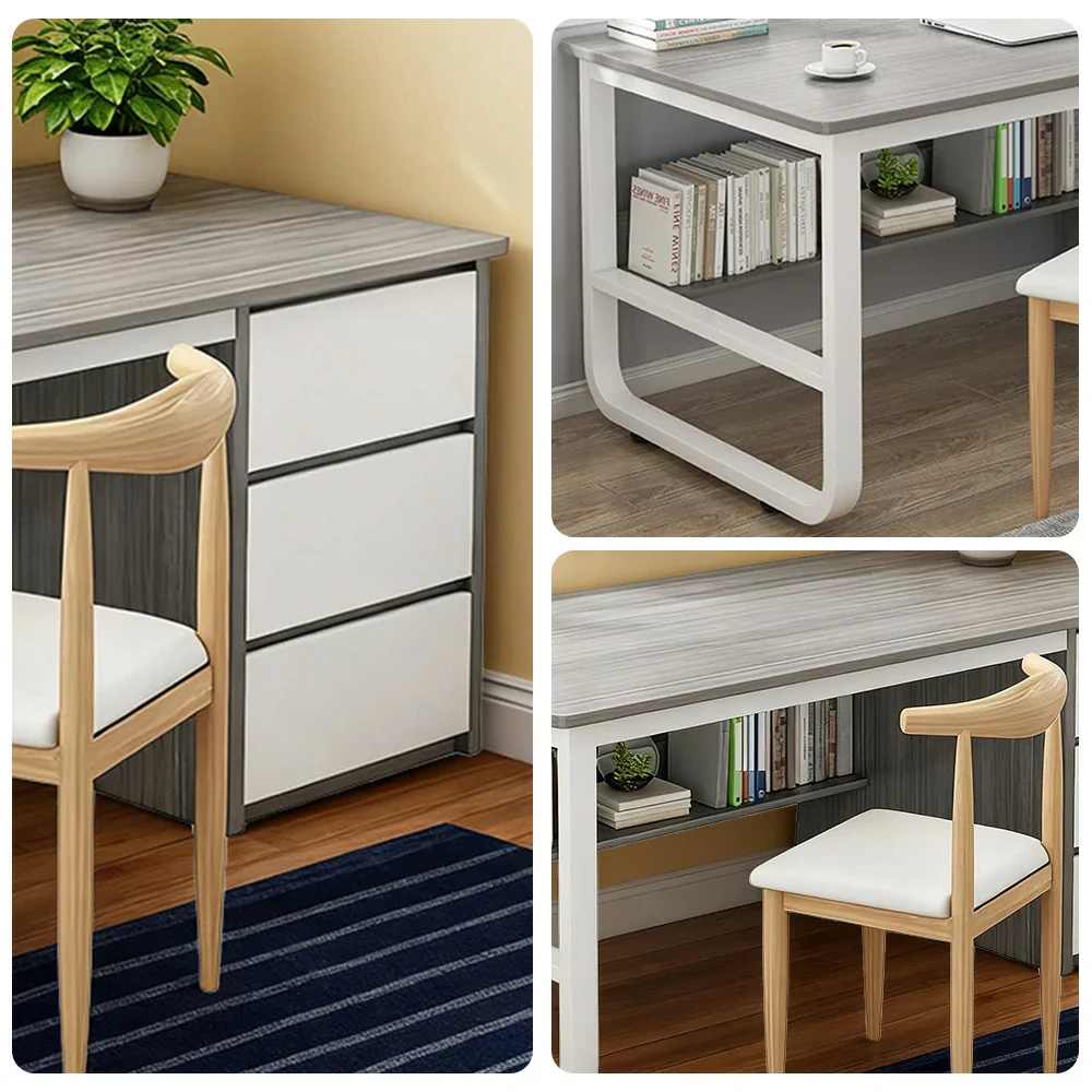 LIVARA Office Desk and Chair Set 100/120/140cm Space-Saving Design, Thickened Panels, Stable U-Legs, Rounded Edge - Grey - Image 13