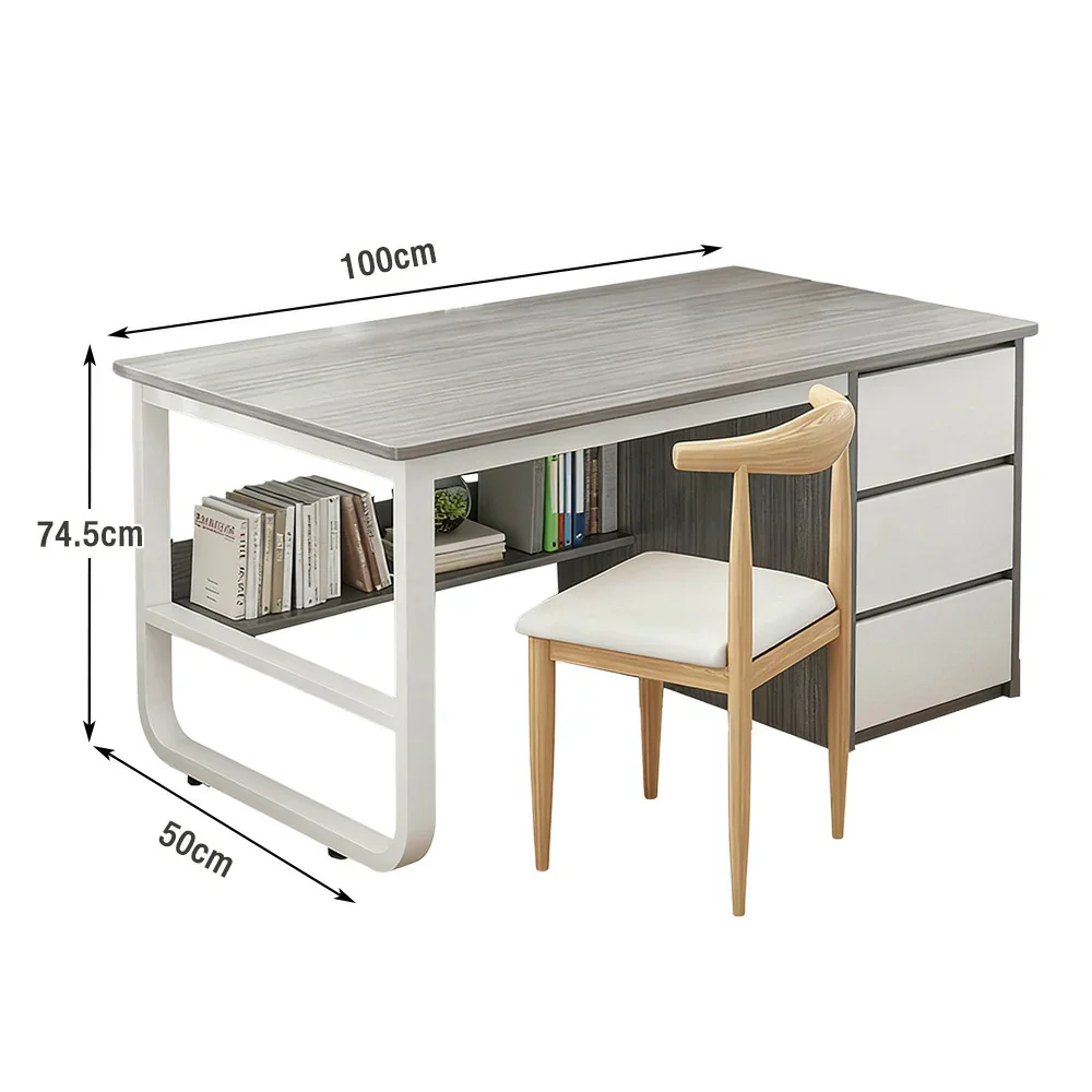 LIVARA Office Desk and Chair Set 100/120/140cm Space-Saving Design, Thickened Panels, Stable U-Legs, Rounded Edge - Grey - Image 5