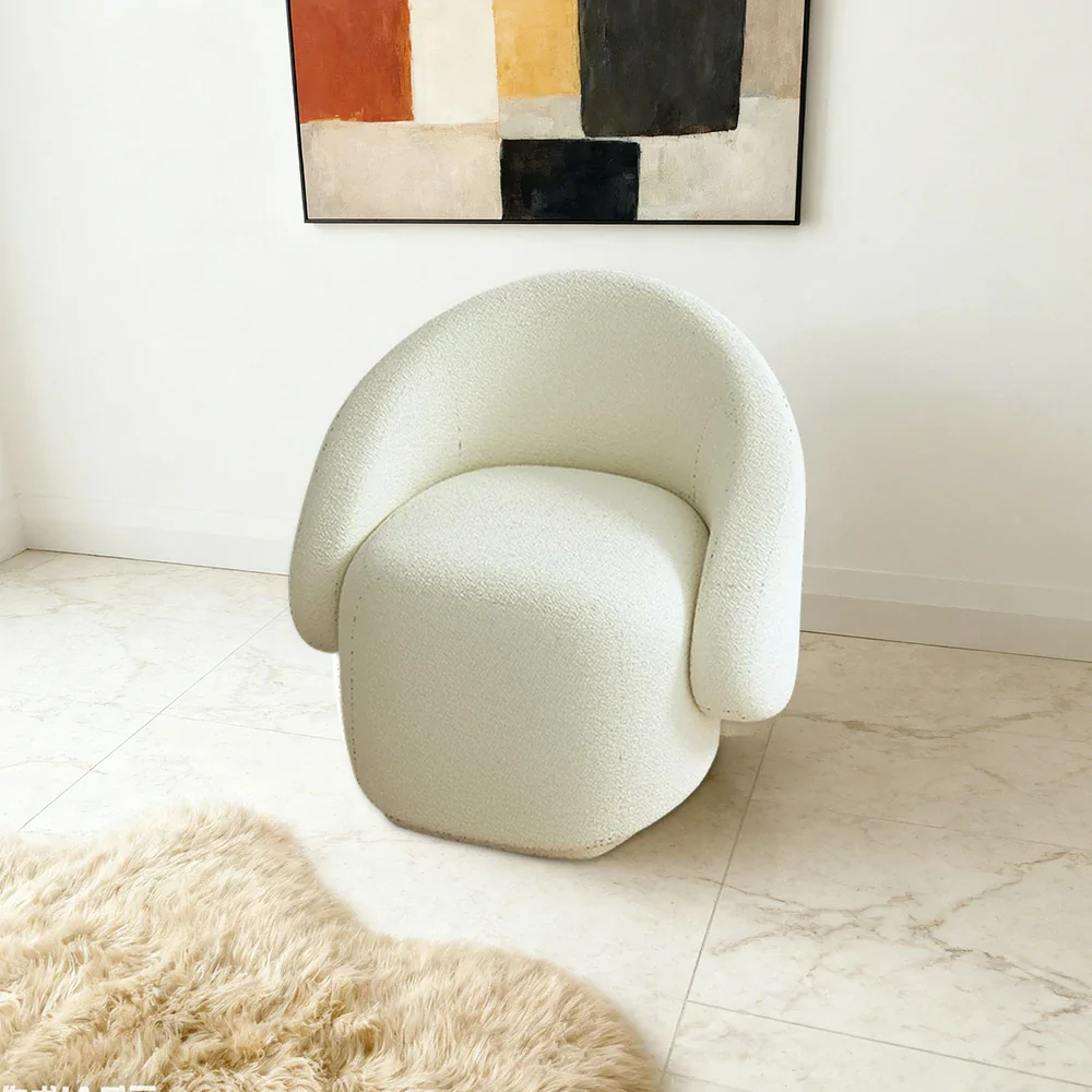 LIVARA Single Sofa Chair, Sherpa Fleece Upholstery, High-Density Sponge, Solid Wood Frame, Arc Springs & Straps, Soft & Durable Comfort - White - Image 4