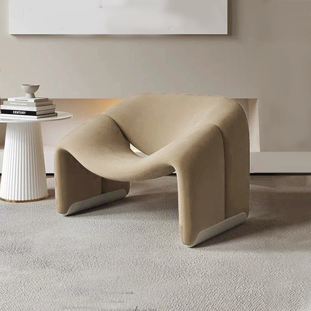 LIVARA Single Sofa Chair, Sherpa Fleece Upholstery, Contemporary Curved Frame, Resilient High-Density Cushion, Cozy Seating, Sturdy & Stylish - Brown - Image 4