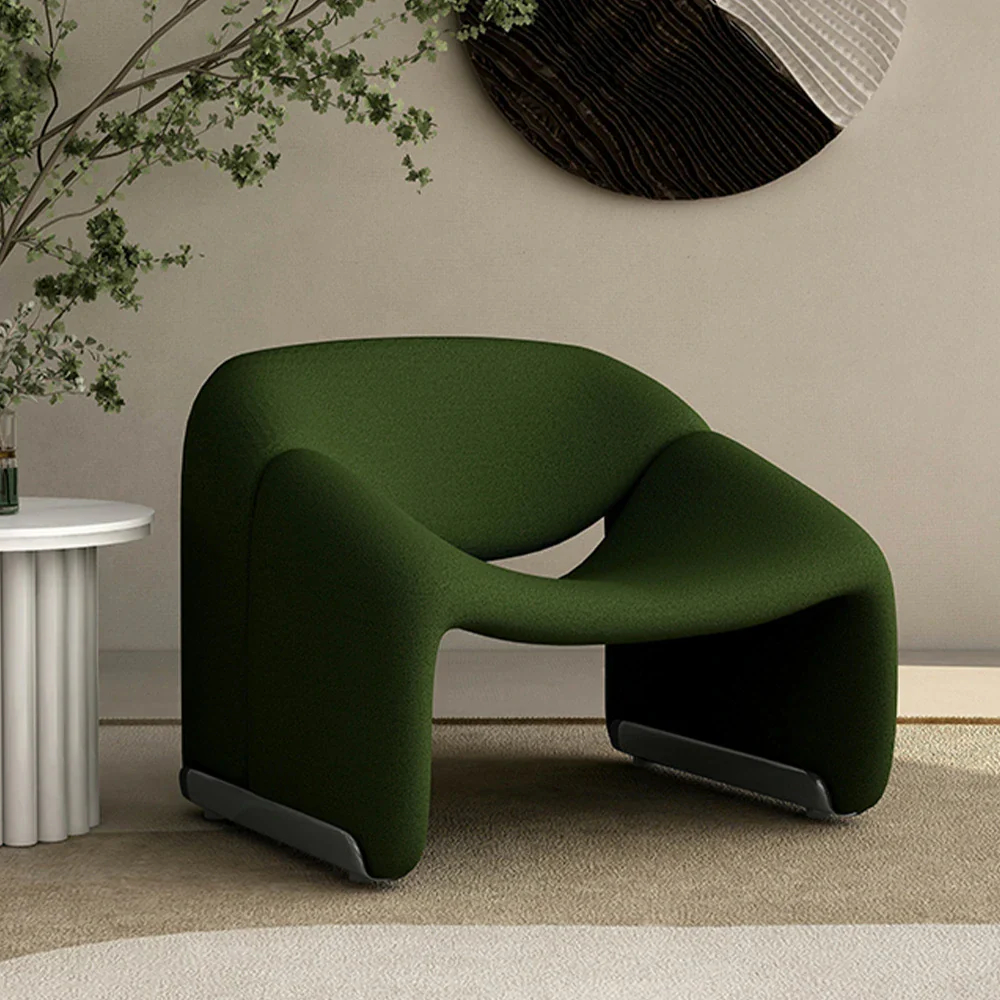 LIVARA Single Sofa Chair, Sherpa Fleece Upholstery, Contemporary Curved Frame, Resilient High-Density Cushion, Cozy Seating, Sturdy & Stylish - Green - Image 2