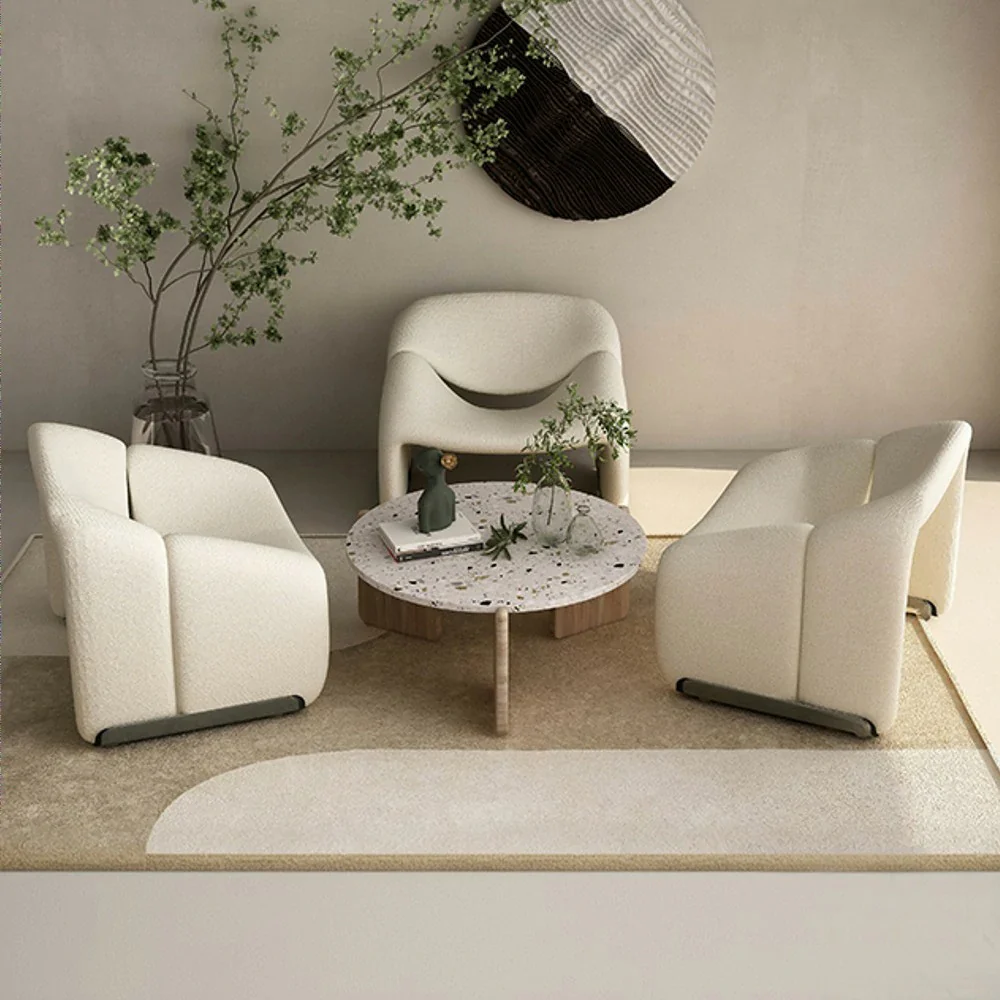LIVARA Single Sofa Chair, Sherpa Fleece Upholstery, Contemporary Curved Frame, Resilient High-Density Cushion, Cozy Seating, Sturdy & Stylish - White - Image 3