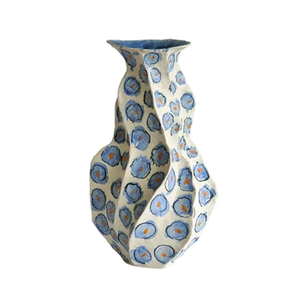 LIVARA Ceramic Vase Ornament Layered Qing Shadow Motif Decorative Art Object Matte Ceramic Handcrafted Textured Finish