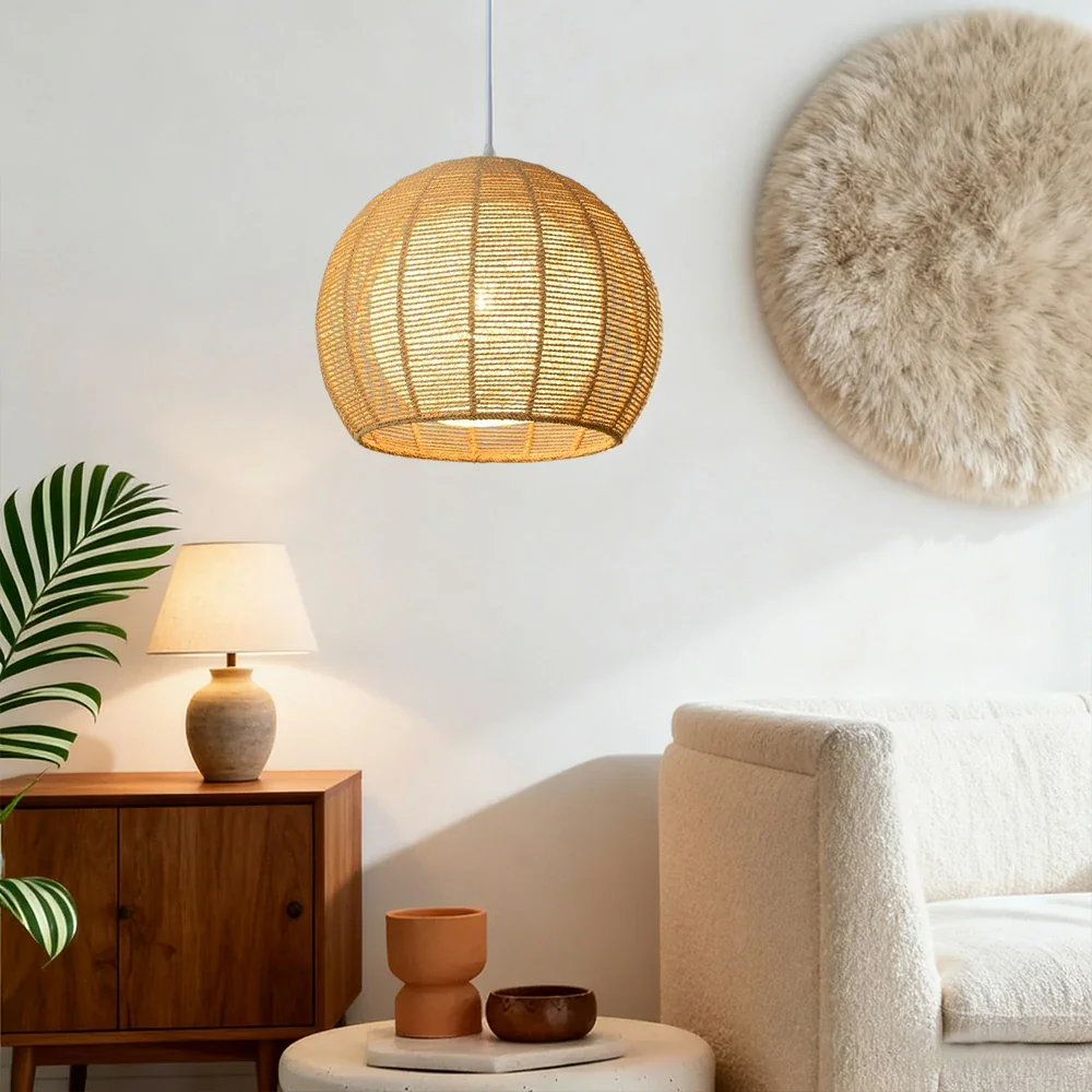 LIVARA 30/36/50cm Hemp Rope Pendant Light, Handcrafted Round Lampshade with E27 Bulb Included Creative Woven Desig - Beige - Image 12