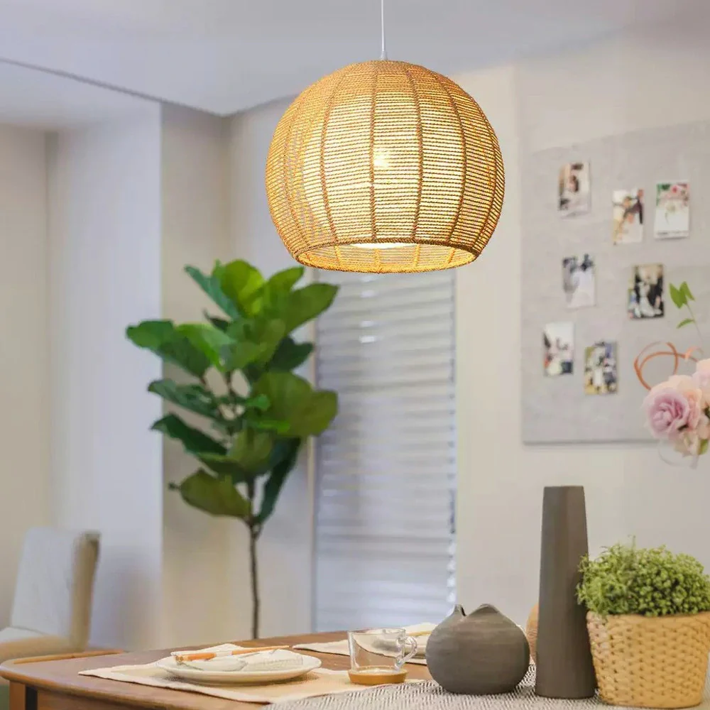 LIVARA 30/36/50cm Hemp Rope Pendant Light, Handcrafted Round Lampshade with E27 Bulb Included Creative Woven Desig - Beige - Image 4
