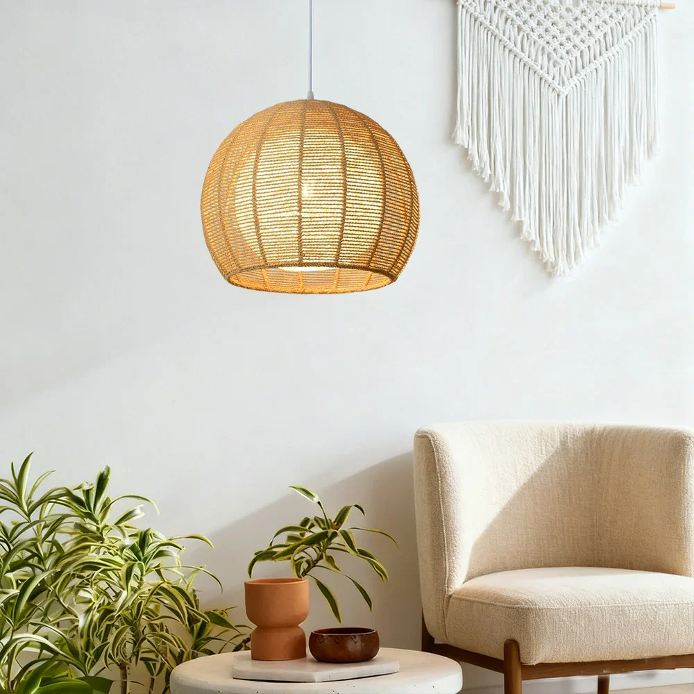 LIVARA 30/36/50cm Hemp Rope Pendant Light, Handcrafted Round Lampshade with E27 Bulb Included Creative Woven Desig - Beige - Image 7