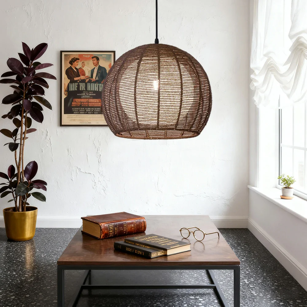 LIVARA 30/36/50cm Hemp Rope Pendant Light, Handcrafted Round Lampshade with E27 Bulb Included Creative Woven Desig - Coffee - Image 11