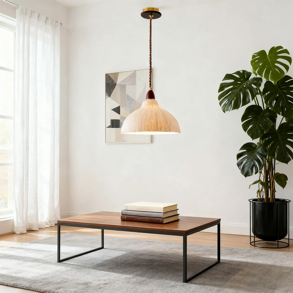 LIVARA 25/35cm Handmade Rice Paper Pendant Light, Natural Wood Holder with E27 LED Bulb Included, Eco-Friendly Japanese Wabi-Sabi Style Ceiling Lamp - Beige - Image 2