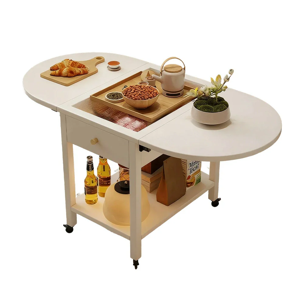 LIVARA Folding Coffee Table, 3-in-1 Convertible Design with Drawer, Solid Wood Frame, Extendable Top, Storage Shelf & Lockable Casters - White