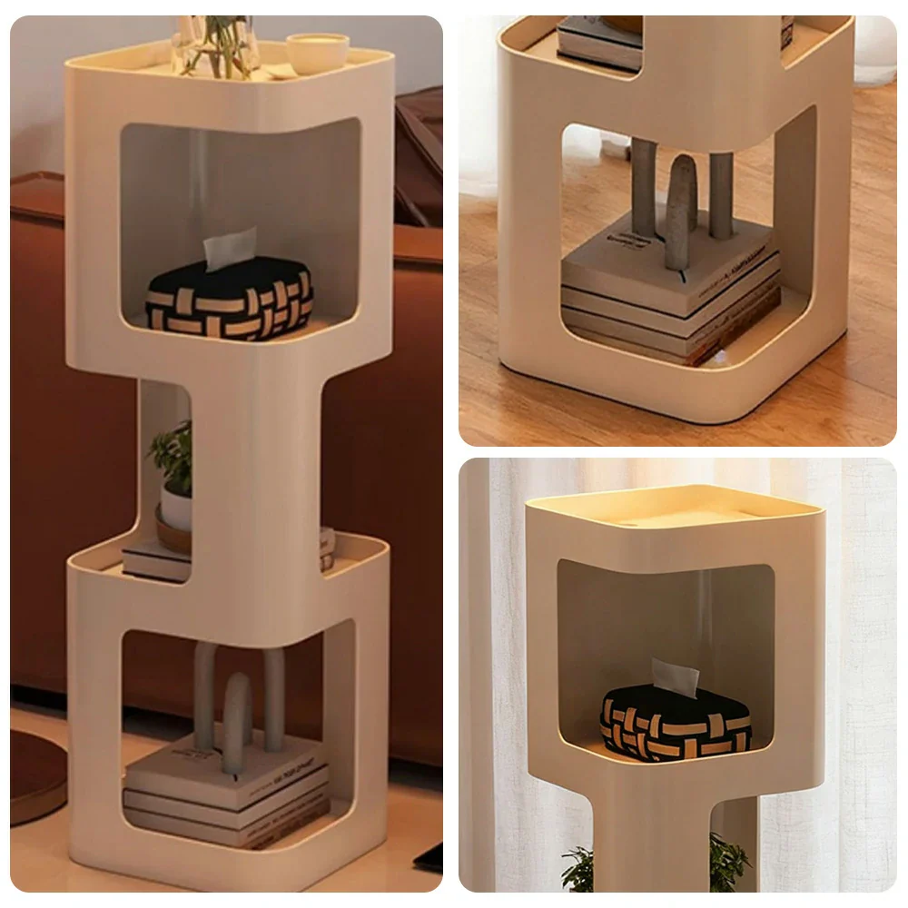 LIVARA 3-Tier Storage Side Table, Heavy-Duty Iron Frame, Raised Edges, Compact Design, Rounded Corners - White - Image 3