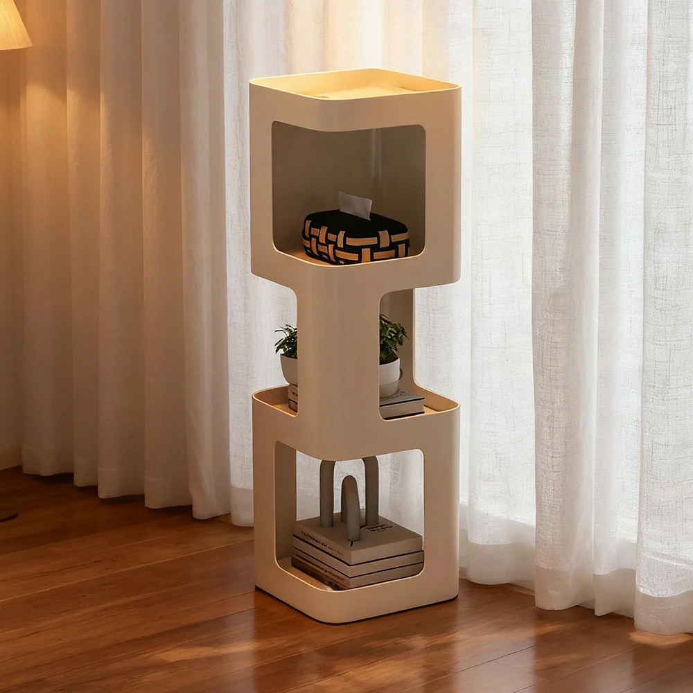 LIVARA 3-Tier Storage Side Table, Heavy-Duty Iron Frame, Raised Edges, Compact Design, Rounded Corners - White - Image 4