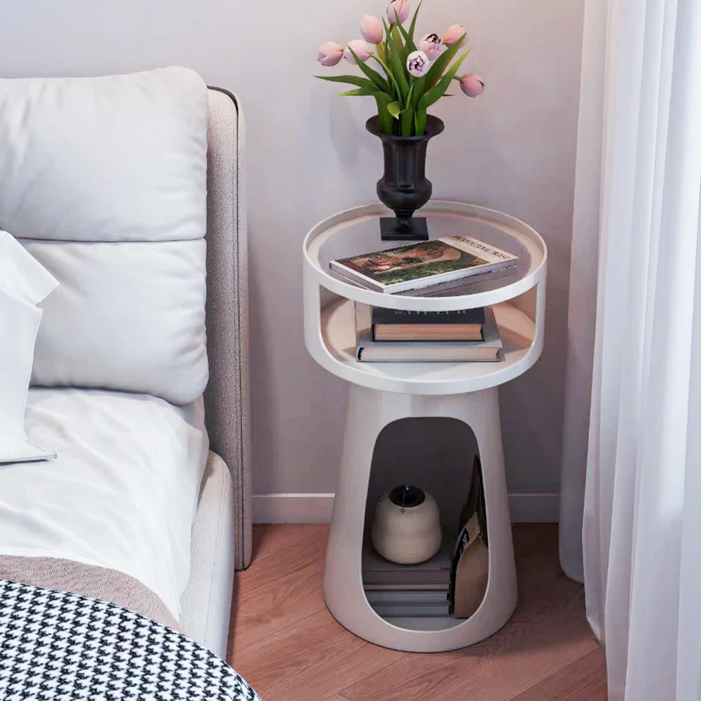 LIVARA 3-Tier Glass Side Table, Heavy-Duty Iron Frame, Raised Edges, Compact Storage, Anti-Noise Base - White - Image 4