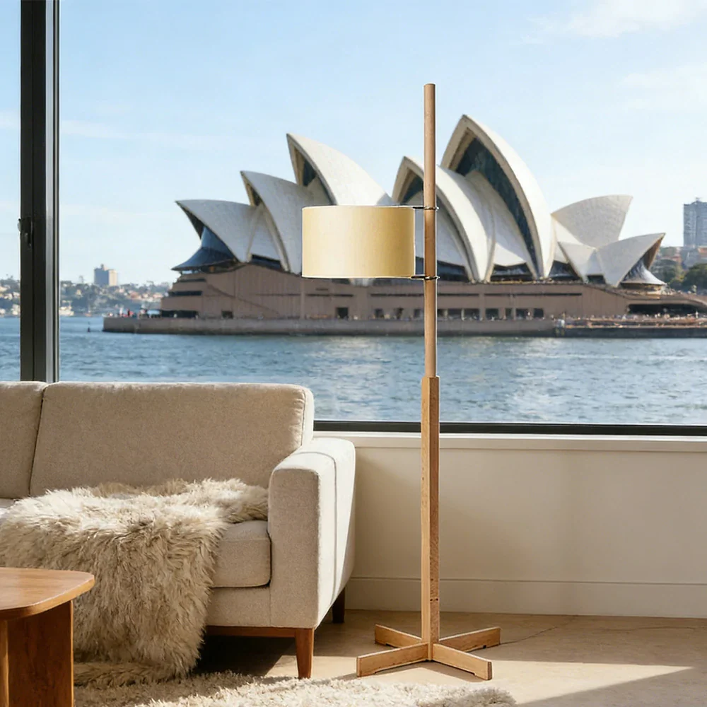 LIVARA Floor Lamp Soft Ambient Light Fabric Shade Wood-Grain Body Relaxed Home Style - Wood - Image 4