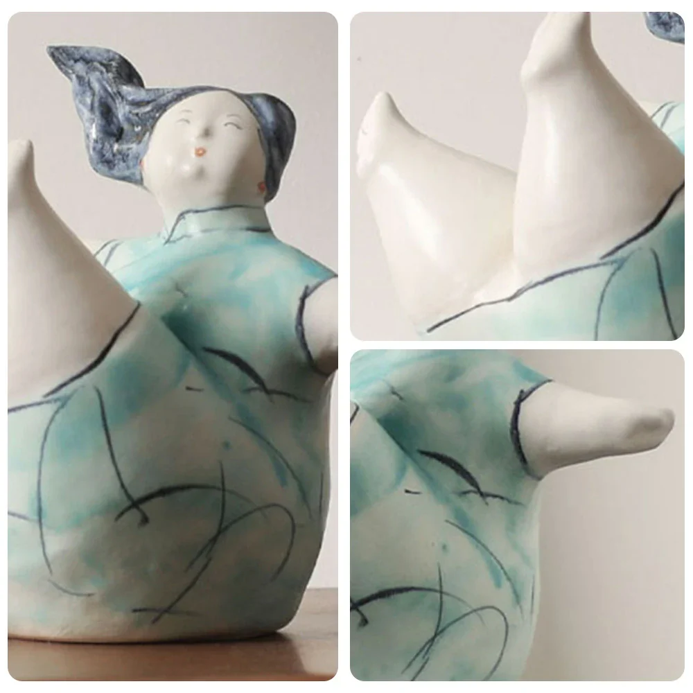 LIVARA Sculptural Ceramic Figurine - Expressive Dancing Form with Hand-Painted Line Art Finish, Artistic Statement Decor for Modern Interiors - Green - Image 3