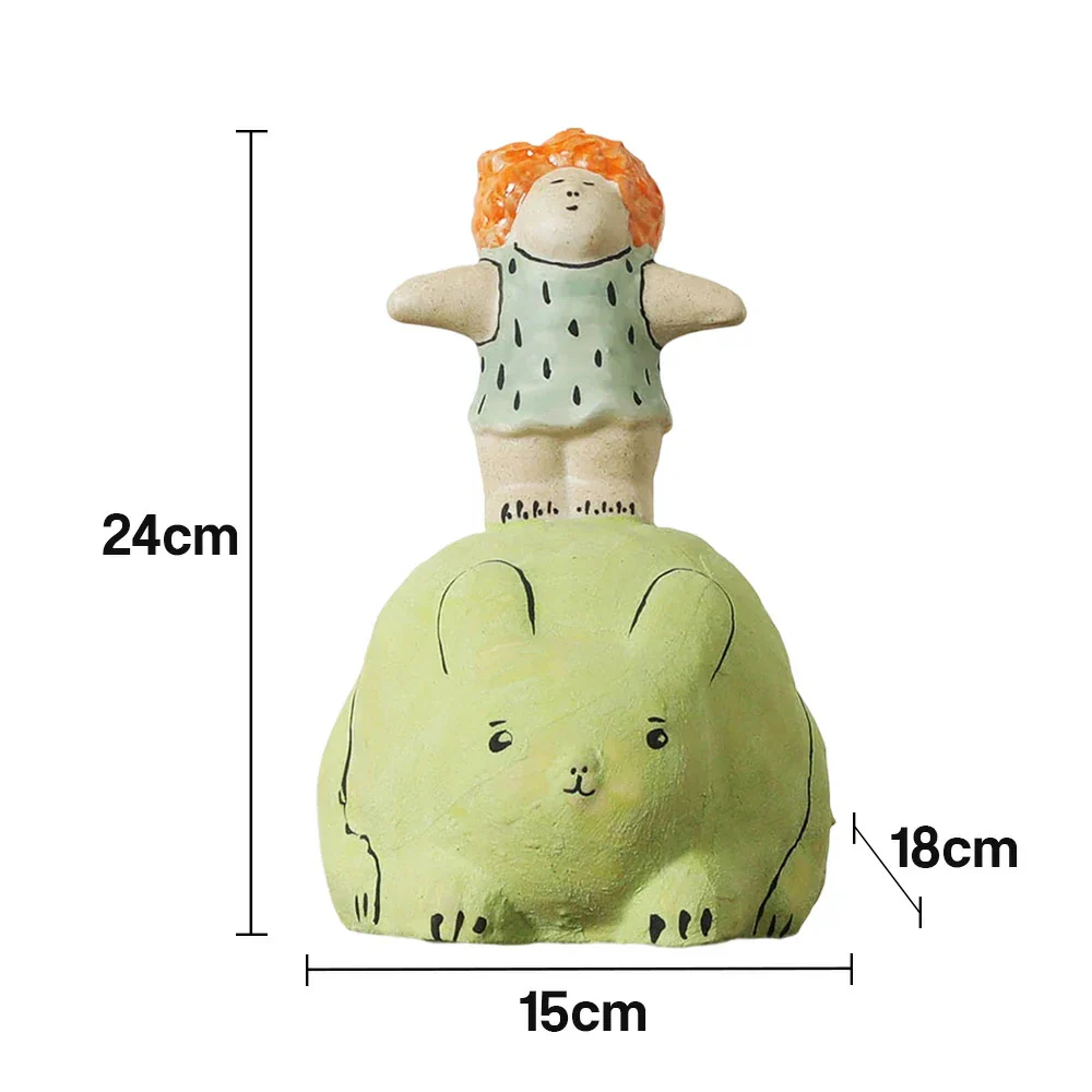 LIVARA Cartoon Ceramic Figurine - Playful Girl Design with Handcrafted Finish, Cute Decorative Accent for Shelves & Kids’ Rooms - Green - Image 5