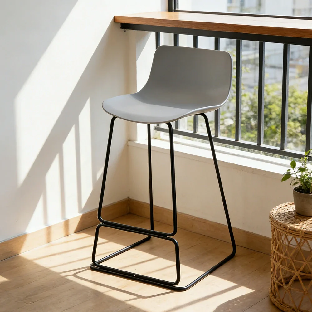 LIVARA 87/97cm Bar Chair - Ergonomic Curved Seat, Durable PP Shell, Powder-Coated Steel Frame, Commercial-Grade Stability - Grey - Image 2