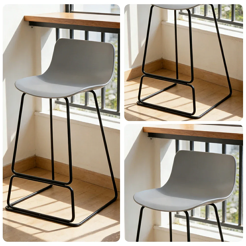 LIVARA 87/97cm Bar Chair - Ergonomic Curved Seat, Durable PP Shell, Powder-Coated Steel Frame, Commercial-Grade Stability - Grey - Image 3