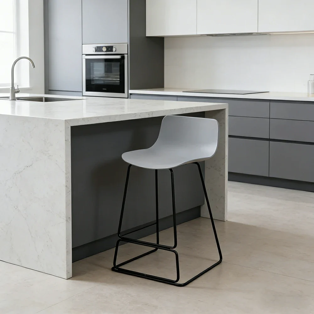 LIVARA 87/97cm Bar Chair - Ergonomic Curved Seat, Durable PP Shell, Powder-Coated Steel Frame, Commercial-Grade Stability - Grey - Image 4