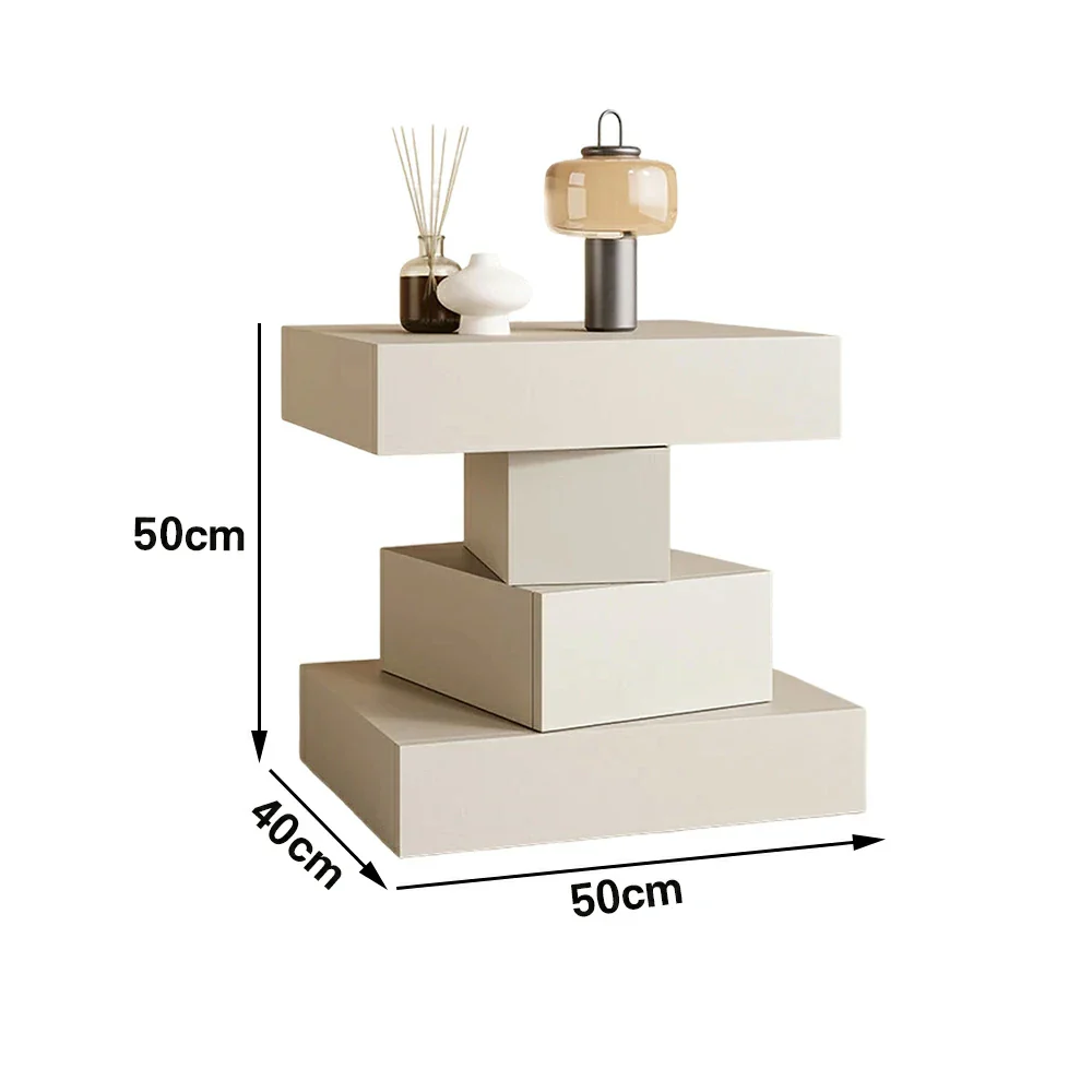 LIVARA Bedside Table - Four Drawer Storage, Leather Upholstery, 50cm Nightstand for Bedroom - White - Image 5