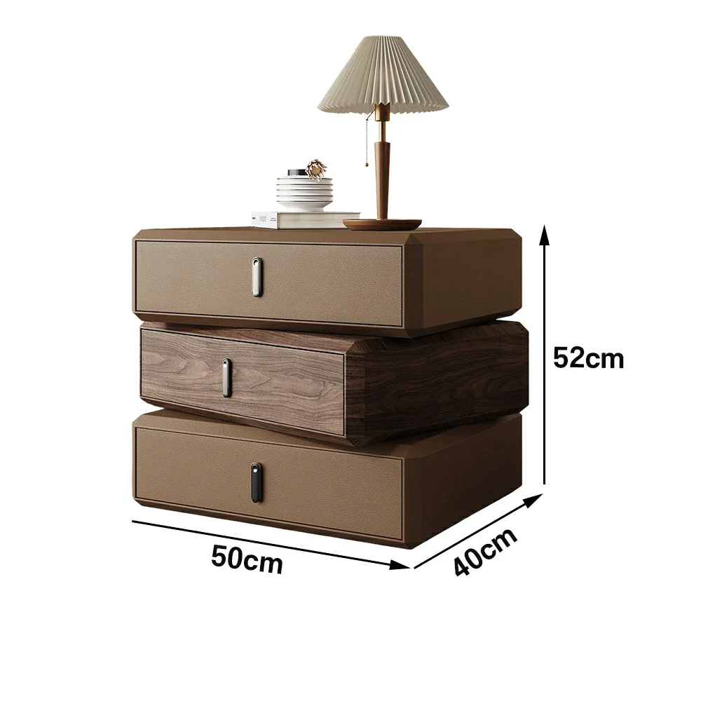 LIVARA Bedside Table - Solid Wood Storage Nightstand for Bedroom - Light Coffee & Walnut - Image 5
