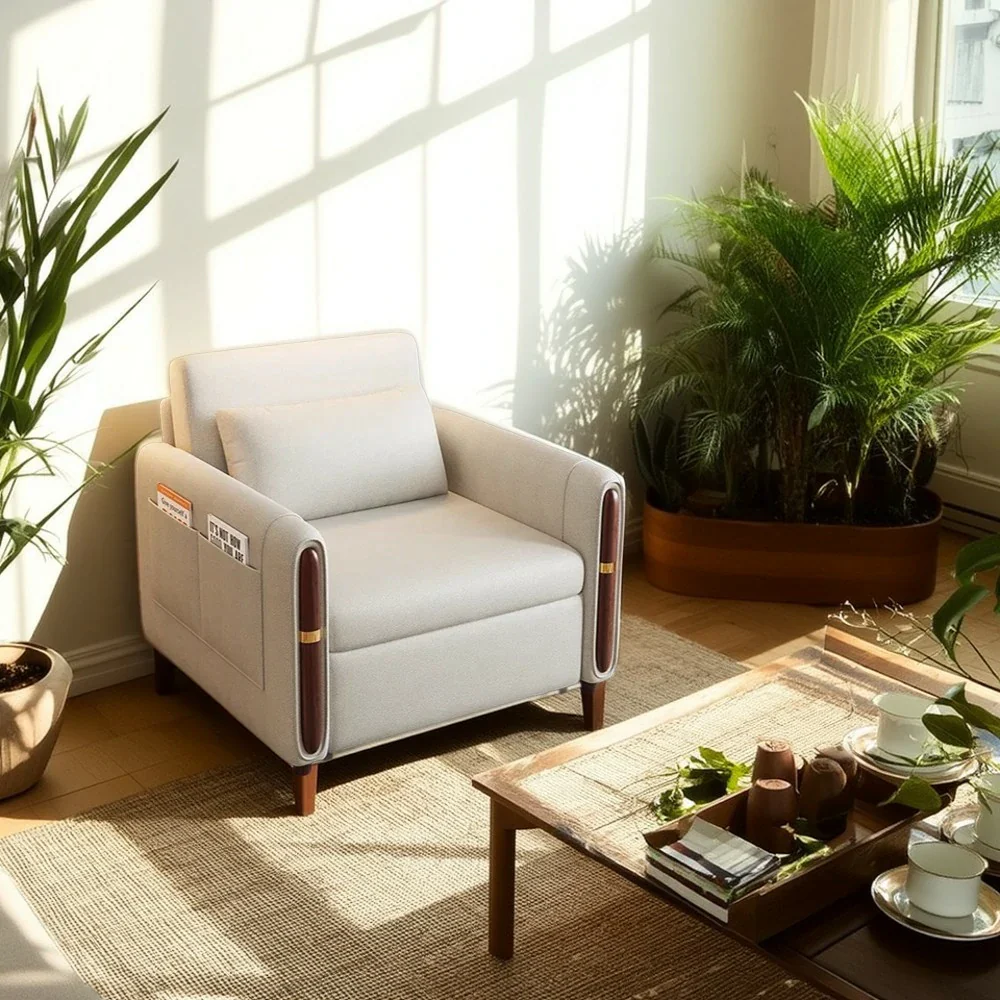 LIVARA 88/105cm Sofa Bed, Sit Lounge Sleep Design, Waterproof Fabric, Carbon Steel Frame, Space-Saving with Rollers - Beige - Image 4