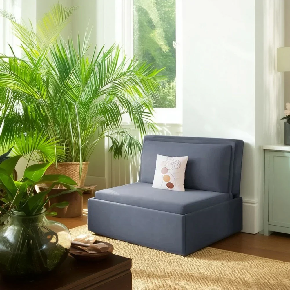 LIVARA 82/102cm Sofa Bed, Sofa to Bed Convertible Design, Soft Velvet Upholstery, Carbon Steel Frame, Removable Cover with Rollers - Blue - Image 2