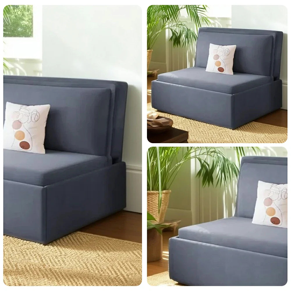 LIVARA 82/102cm Sofa Bed, Sofa to Bed Convertible Design, Soft Velvet Upholstery, Carbon Steel Frame, Removable Cover with Rollers - Blue - Image 3