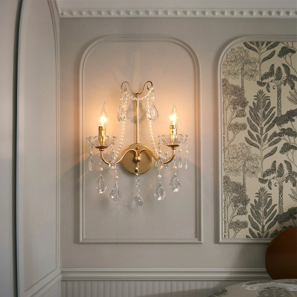 LIVARA Wall Light LED Light Source Electroplated Iron Frame Crystal Pendants Adjustable Chain - Stylish & Durable - Image 2