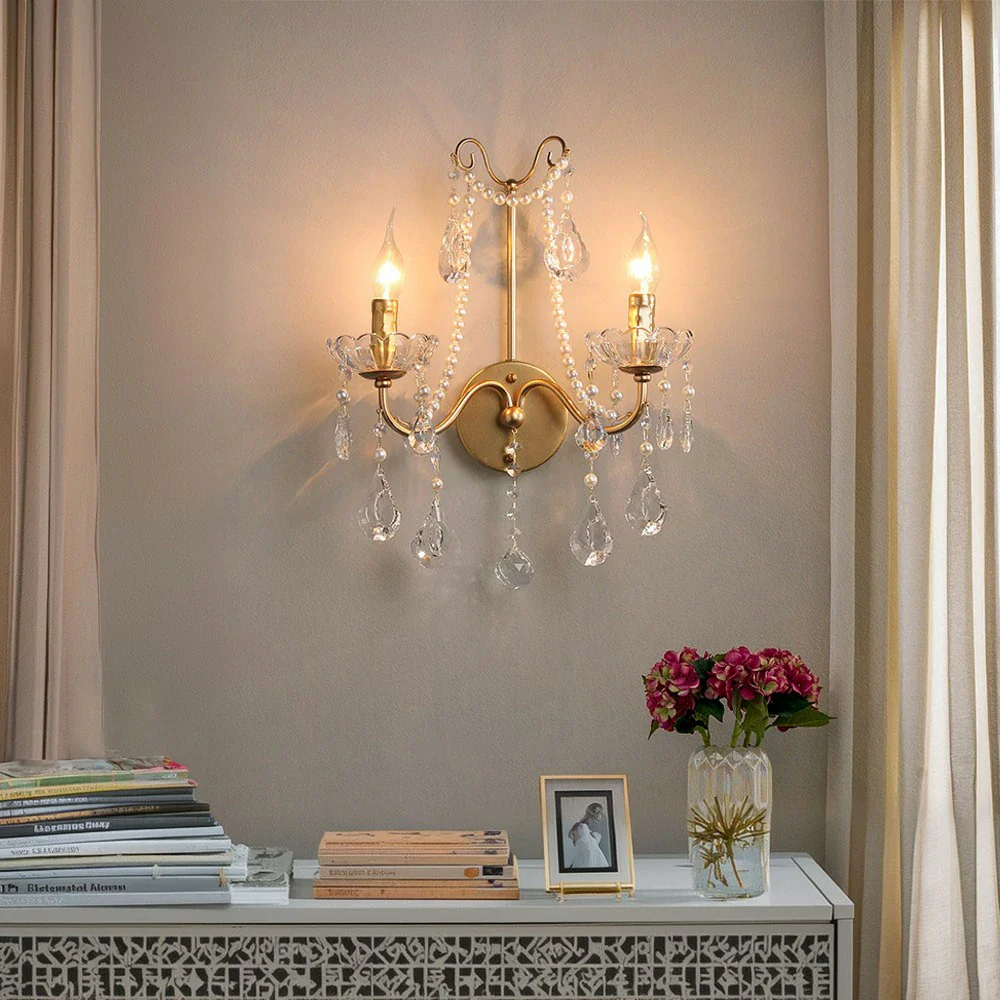 LIVARA Wall Light LED Light Source Electroplated Iron Frame Crystal Pendants Adjustable Chain - Stylish & Durable - Image 4
