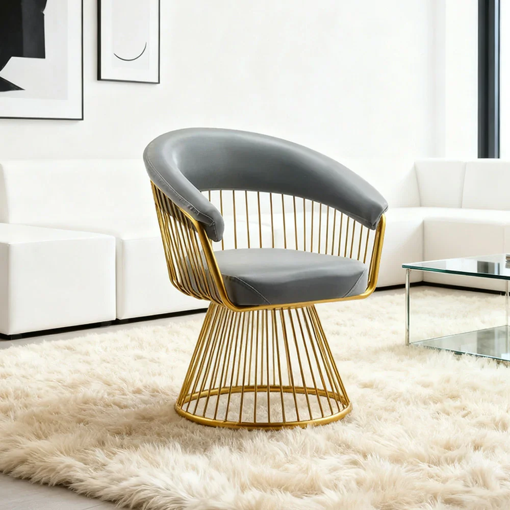 LIVARA Swivel Chair Half-Round Backrest High-Elastic Foam Filling Thickened Tempered Glass Base Spacious Seat - Grey - Image 2