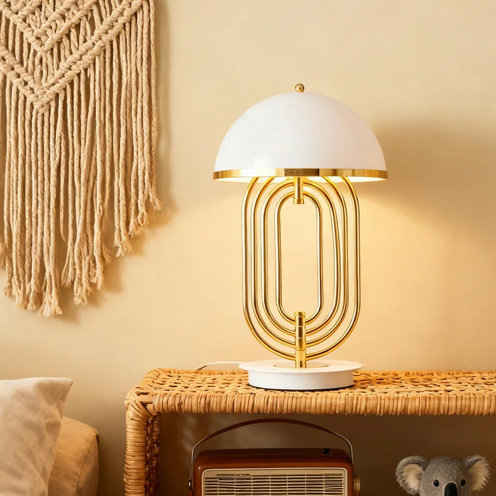 LIVARA Table Lamp Brushed Metal Structure Dual Light Source Curved Design Adjustable Lighting Direction - White - Image 4