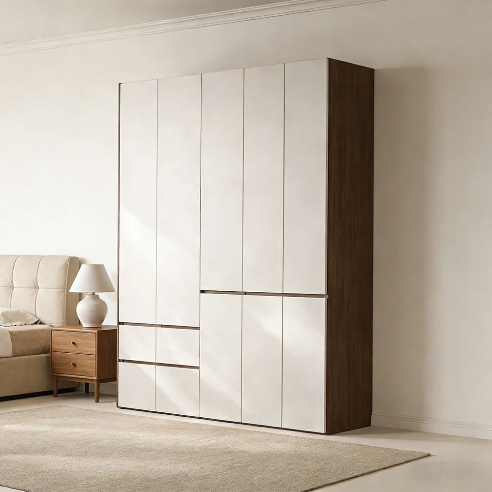 LIVARA 180/200cm Solid Wood Wardrobe Cabinet - Full Height Storage with Hanging Space & Drawers, Durable Thick Wood Design - Image 4