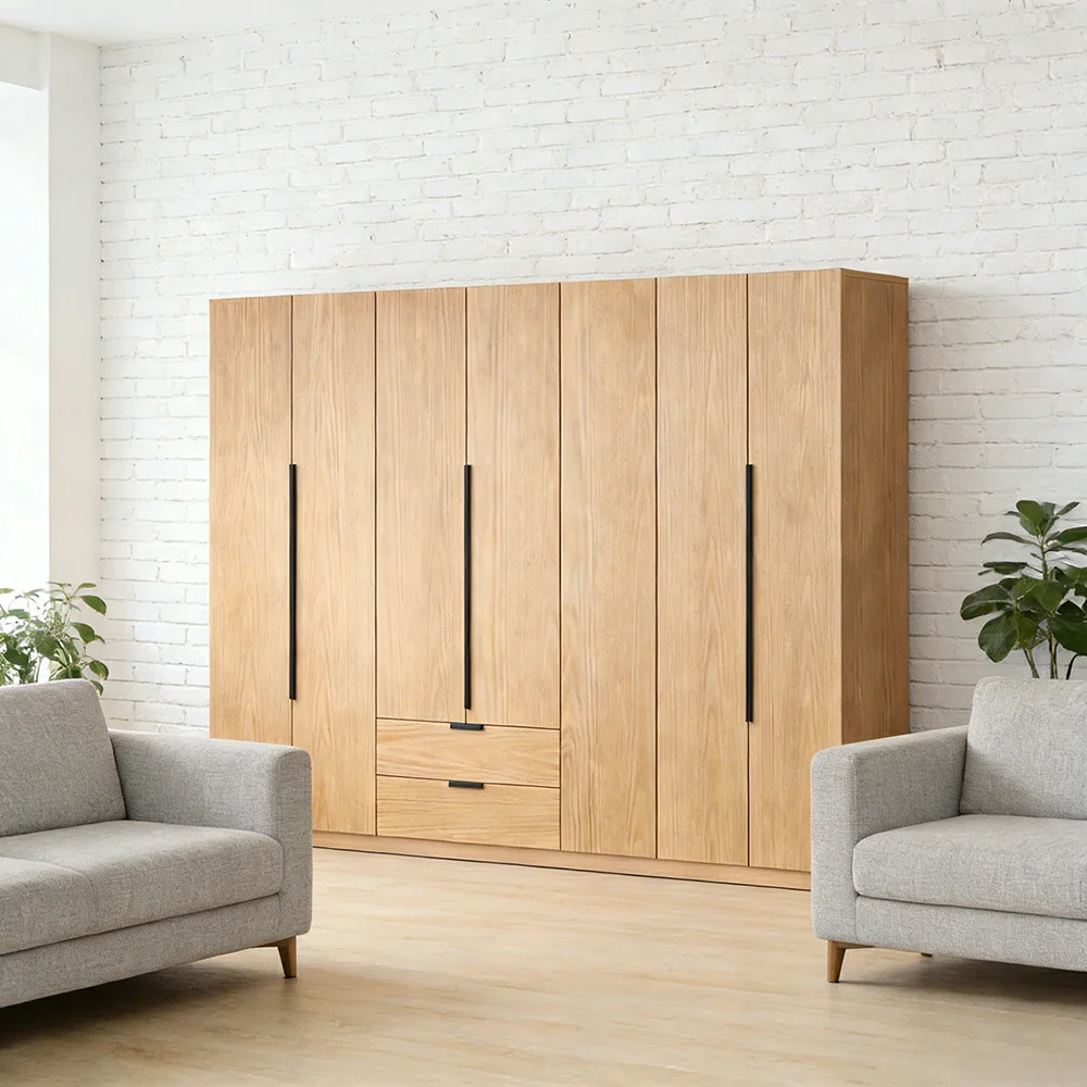 LIVARA 220/240cm Solid Wood Wardrobe Cabinet - Deep 60cm Storage with Heavy Duty Hanging Rail, FAS Grade Oak Durable Floor Standing Design - Wood - Image 2