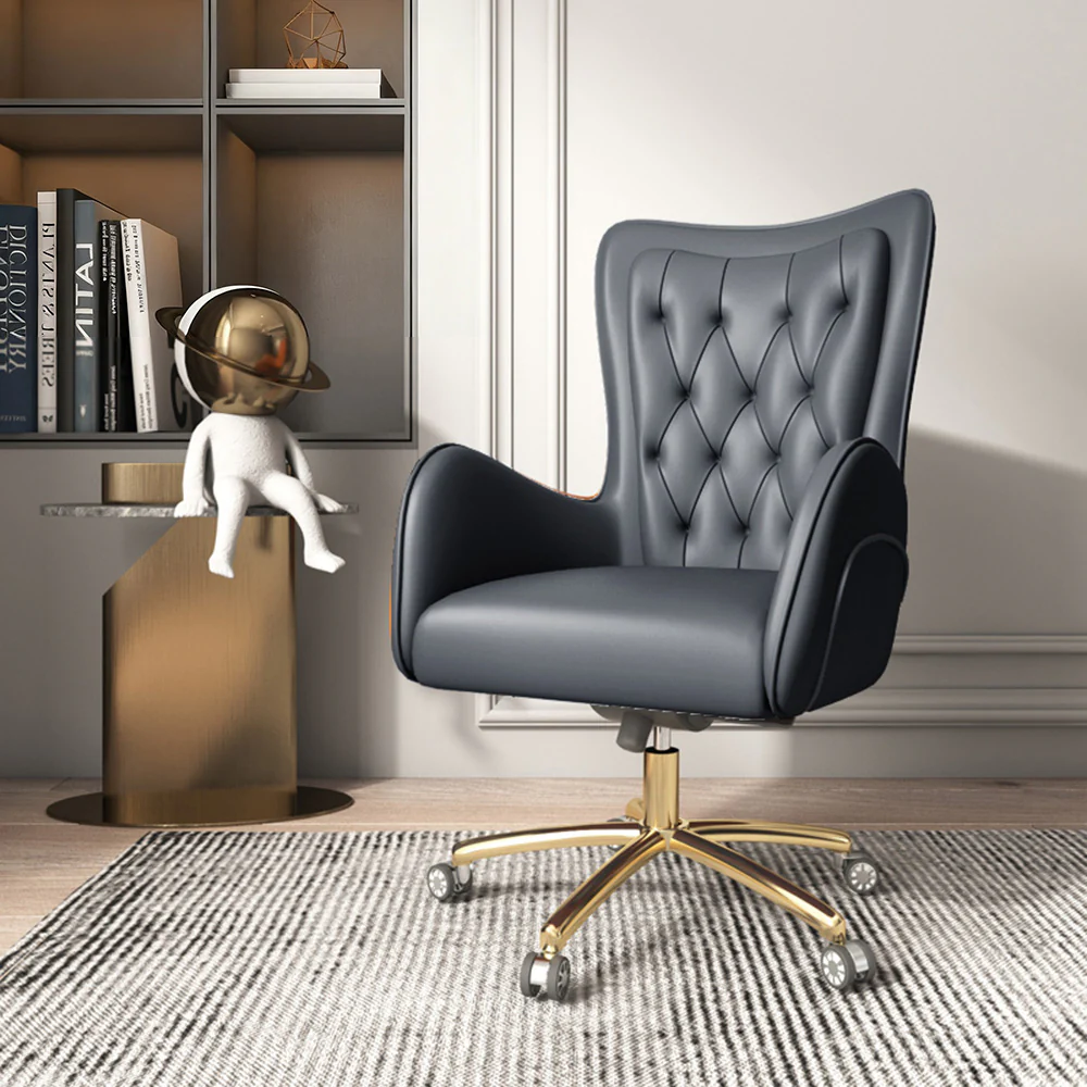 LIVARA Office Chair – Ergonomic Spine-Support Design, Premium Nappa Leather, High-Resilience Foam, Adjustable Height & 360° Swivel - Black - Image 2