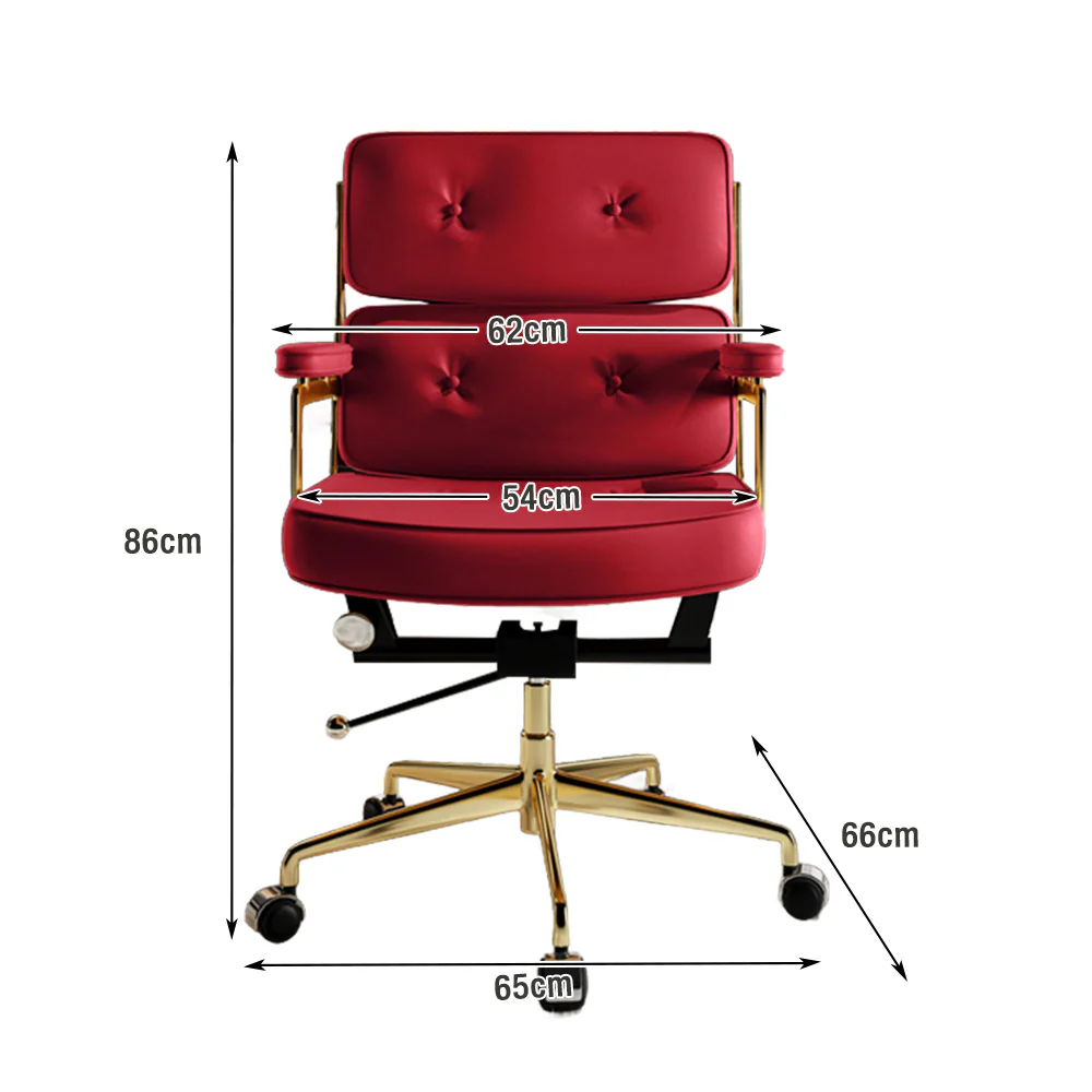 LIVARA Office Chair Tufted Backrest & Arm Support, Nappa Leather, High-Density Foam, Gas Lift & 360° Swivel - Wine - Image 5