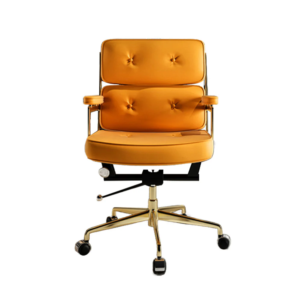 LIVARA Office Chair Tufted Backrest & Arm Support, Nappa Leather, High-Density Foam, Gas Lift & 360° Swivel - Yellow