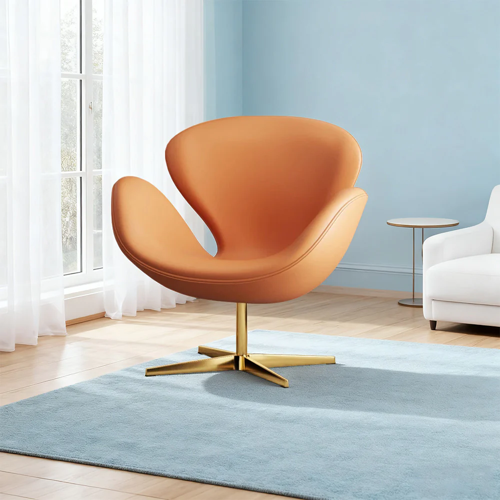 LIVARA Office Chair – Premium Leather, High-Density Foam, 360° Swivel, Adjustable Height, Stainless Steel Base - Orange - Image 2
