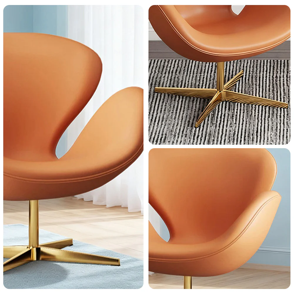 LIVARA Office Chair – Premium Leather, High-Density Foam, 360° Swivel, Adjustable Height, Stainless Steel Base - Orange - Image 3