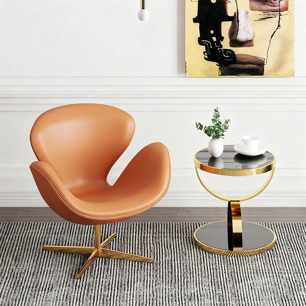 LIVARA Office Chair – Premium Leather, High-Density Foam, 360° Swivel, Adjustable Height, Stainless Steel Base - Orange - Image 4