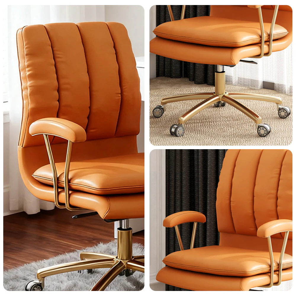 LIVARA Office Chair Microfiber Leather, High-Density Foam, 360° Swivel & Adjustable Height, Stainless Steel Base - Orange - Image 3