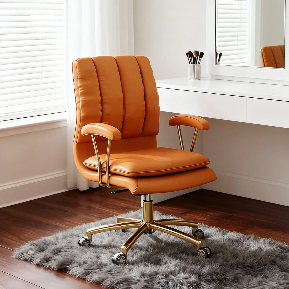 LIVARA Office Chair Microfiber Leather, High-Density Foam, 360° Swivel & Adjustable Height, Stainless Steel Base - Orange - Image 4