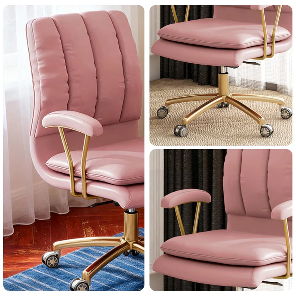 LIVARA Office Chair Microfiber Leather, High-Density Foam, 360° Swivel & Adjustable Height, Stainless Steel Base - Pink - Image 3