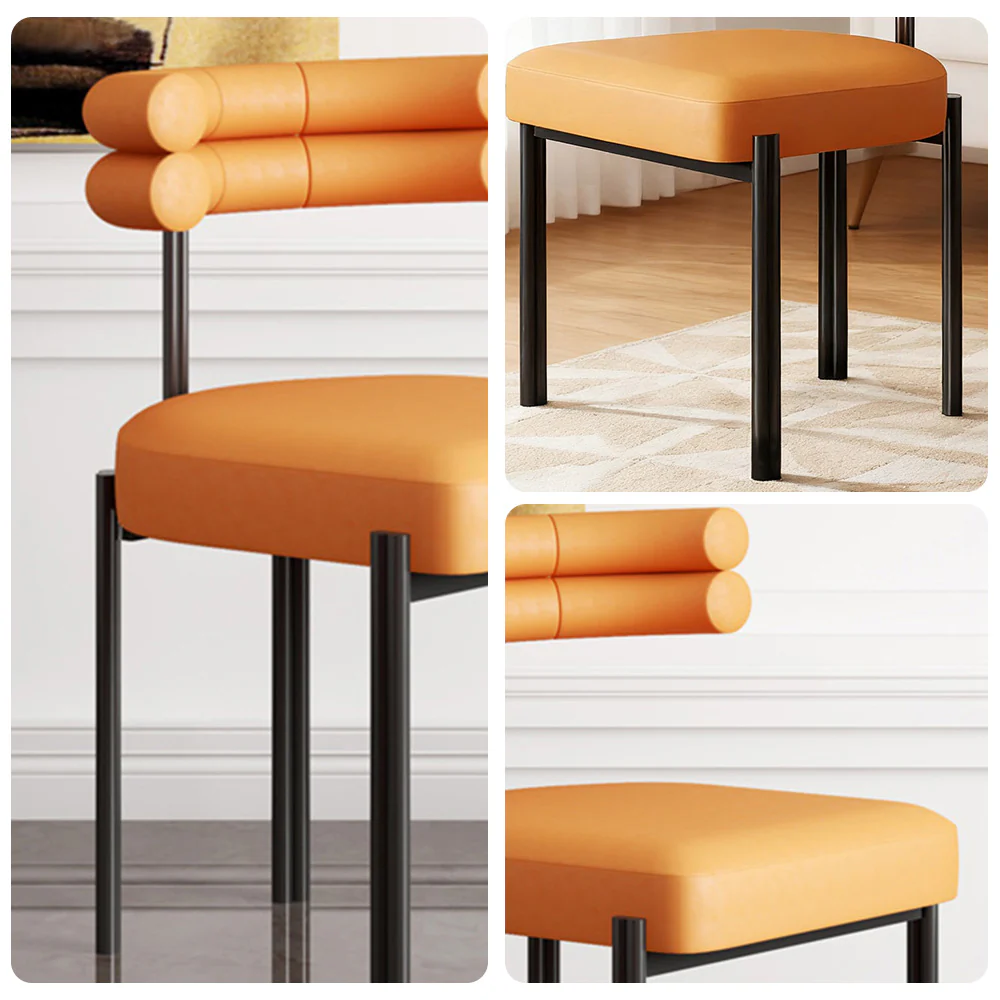 LIVARA Dining Chair Semi-Enclosed Design, Nappa Leather & Fabric, High-Density Foam, Carbon Steel Frame - Orange - Image 3