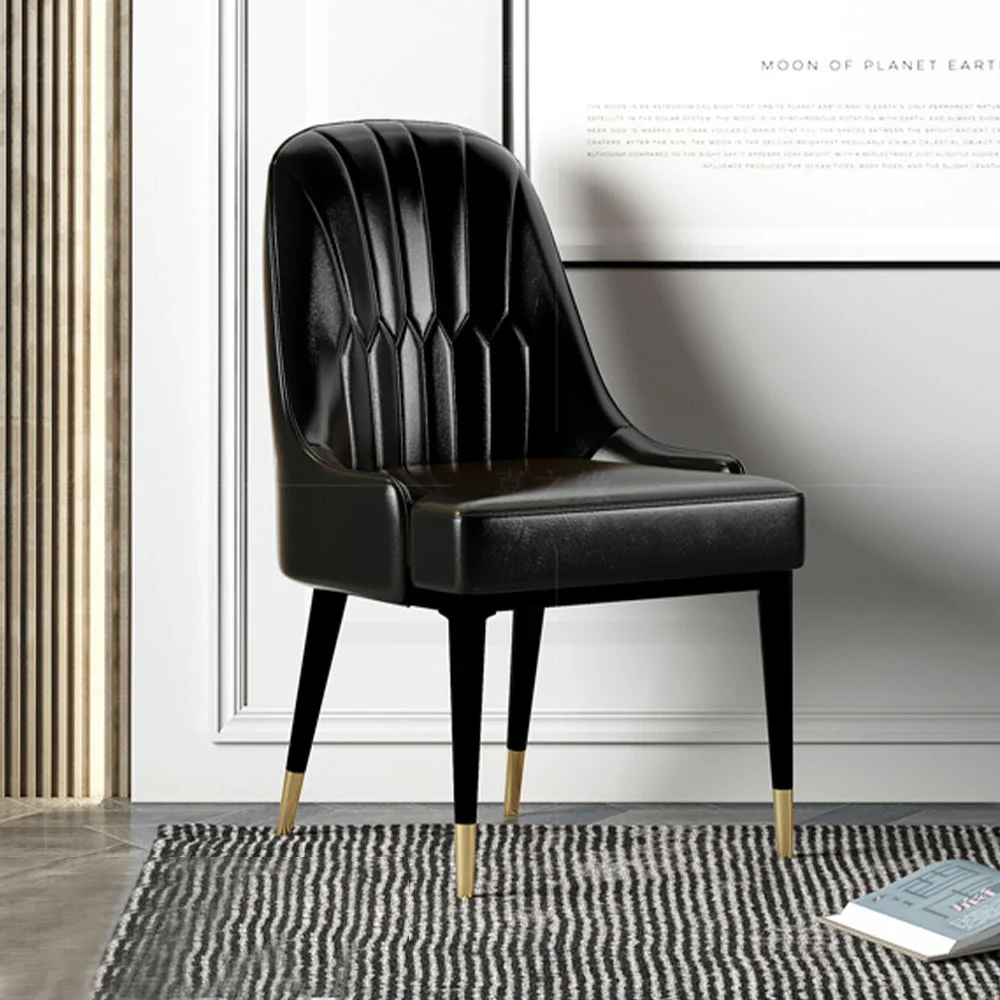 LIVARA Dining Chair – Premium Faux Leather Upholstery, Ergonomic Vertical-Stitched Backrest, High-Density Cushion, Sturdy Metal Legs with Gold-Tipped Design - Black - Image 2